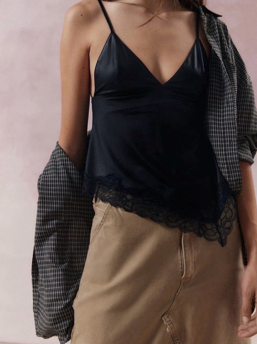 Kimchi Blue Black Lace Trim Camisole